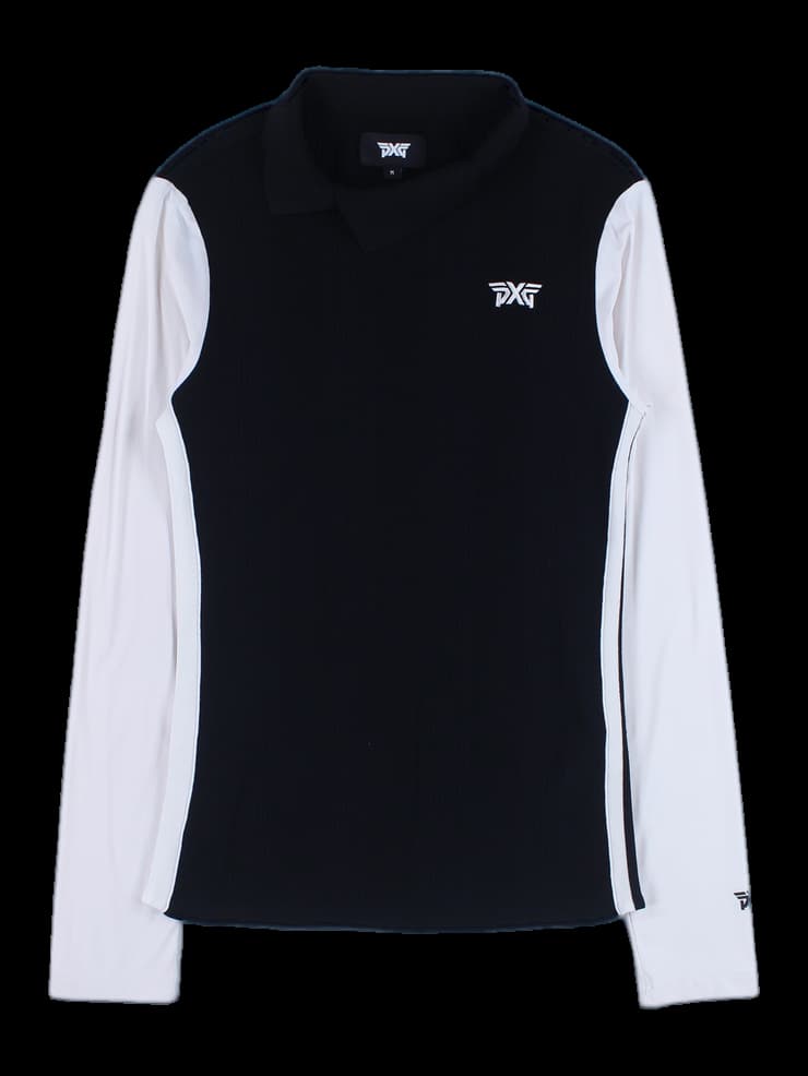 라인 포인트 니트 티셔츠