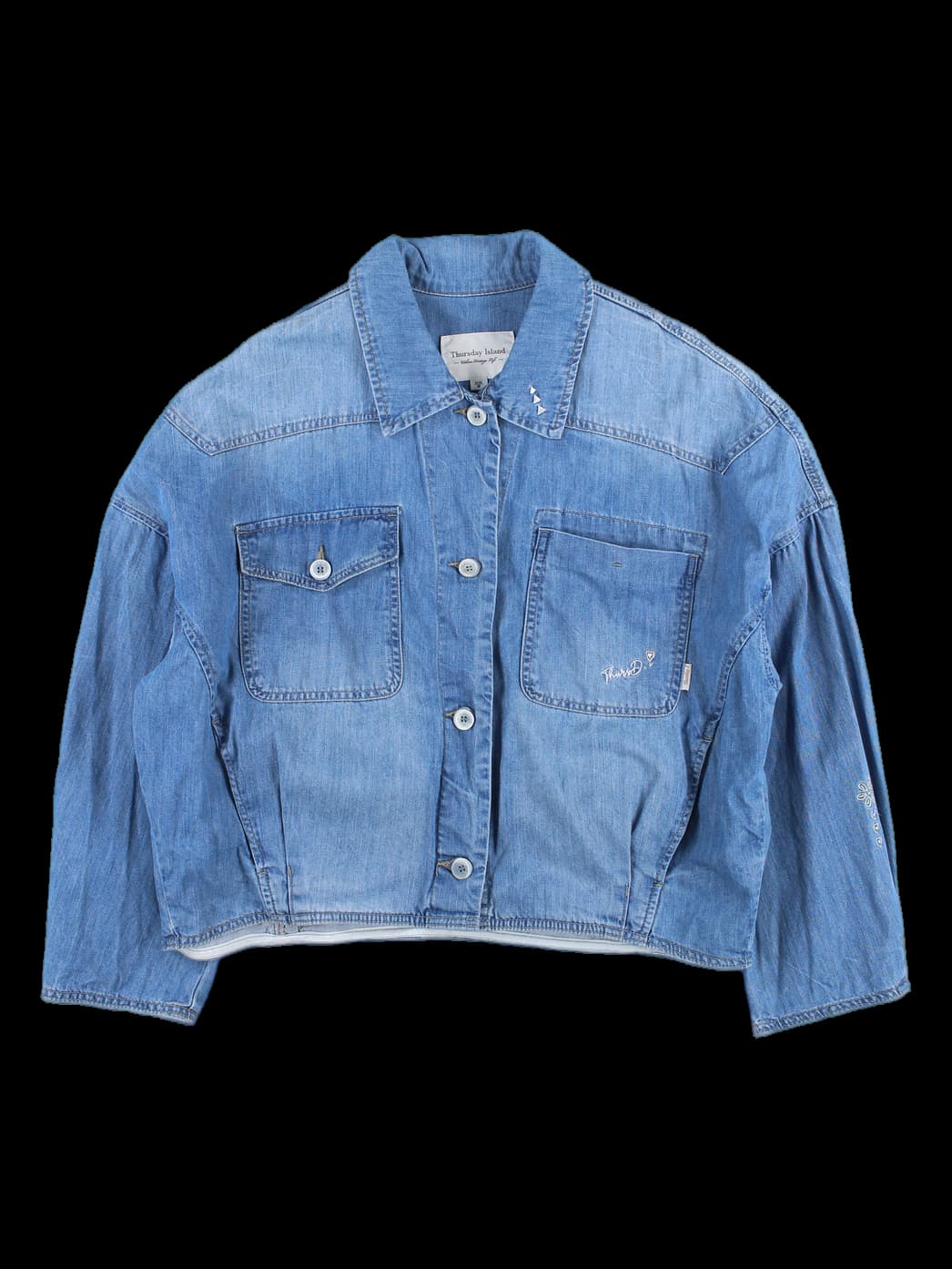 자수 포인트 데님 자켓