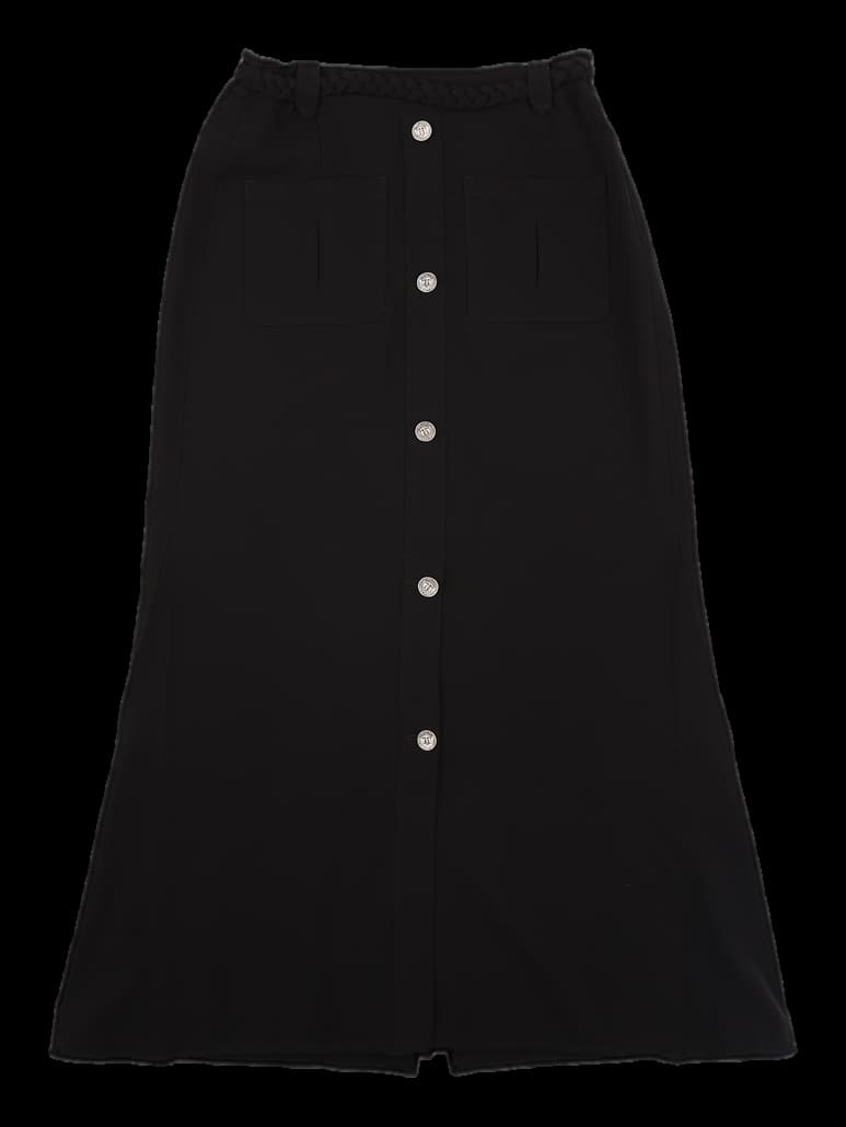 센터 버튼 포켓 밴딩 롱스커트