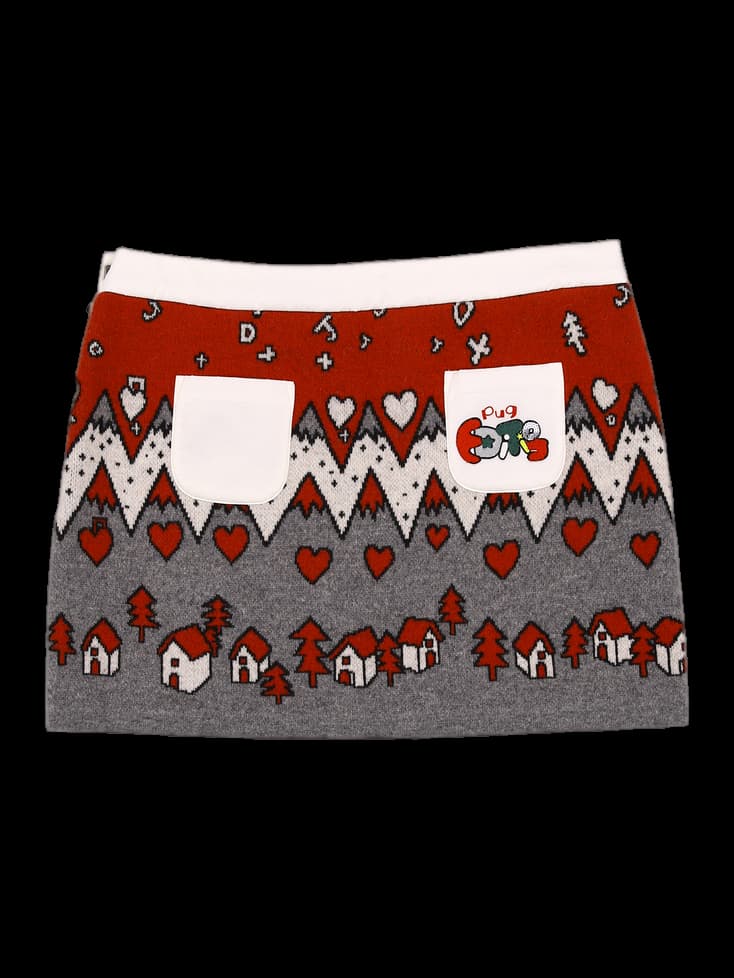 패턴 니트 미니 스커트