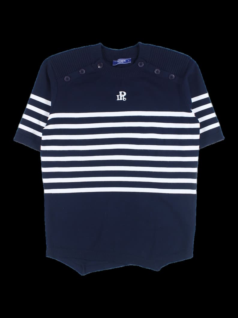 스트라이프 반팔 니트