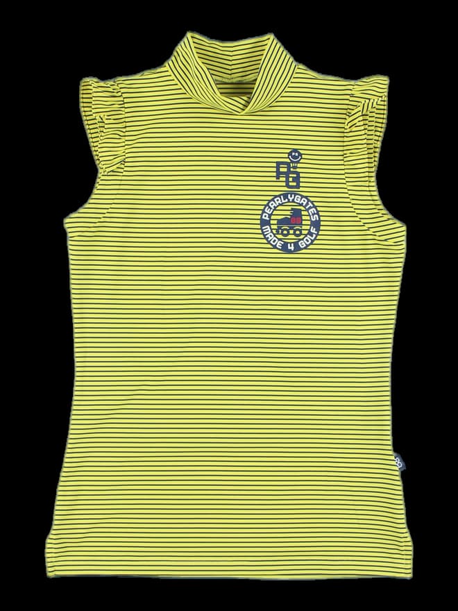 프릴 스트라이프 슬리브리스 티셔츠