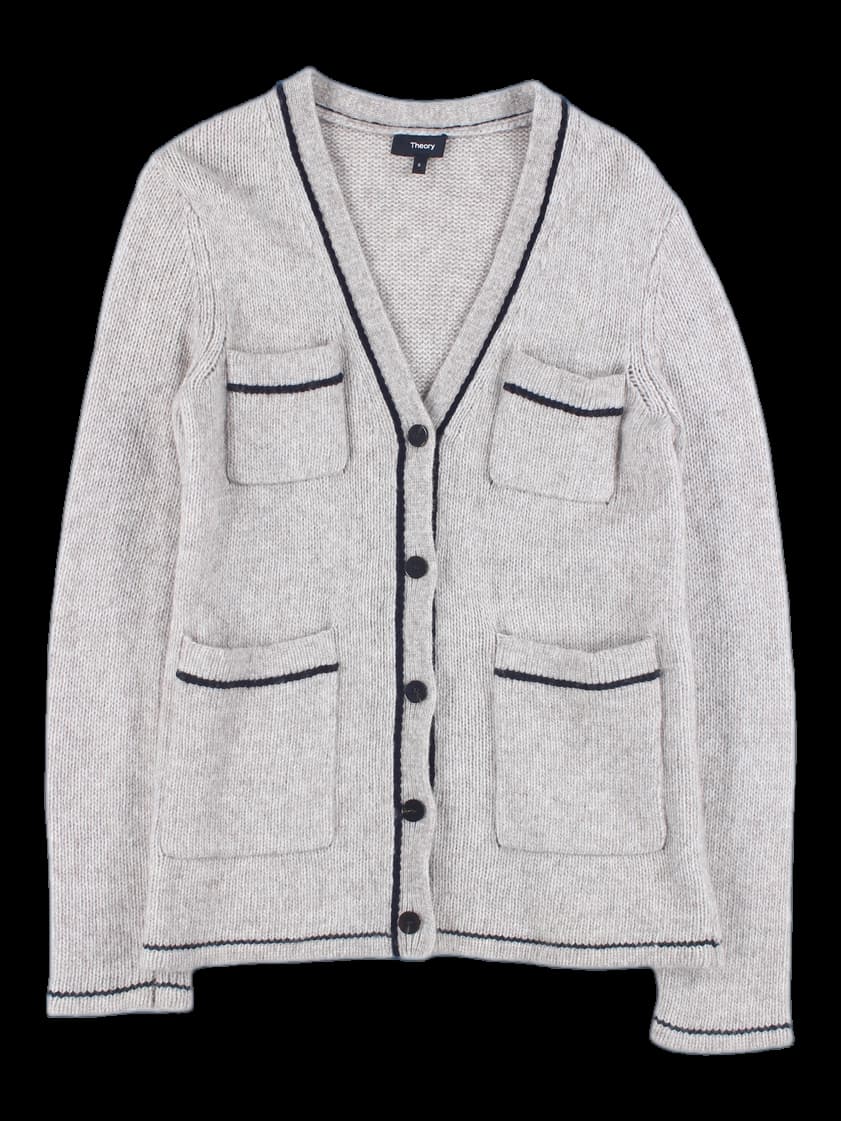 배색 포켓 가디건