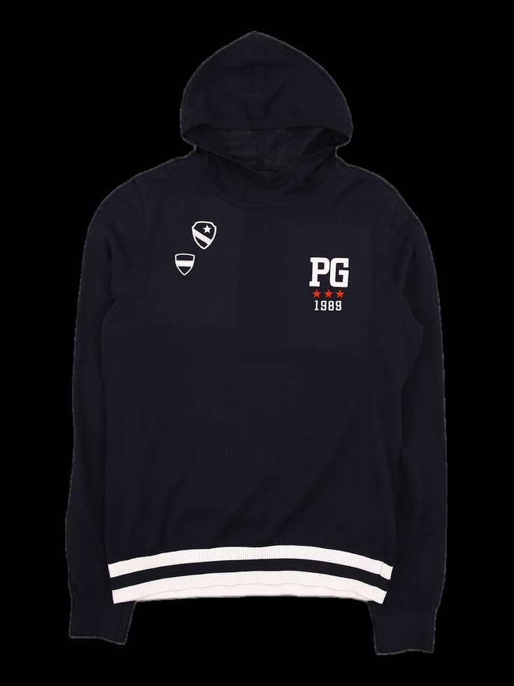 로고 포인트 니트 긴팔 후드 티