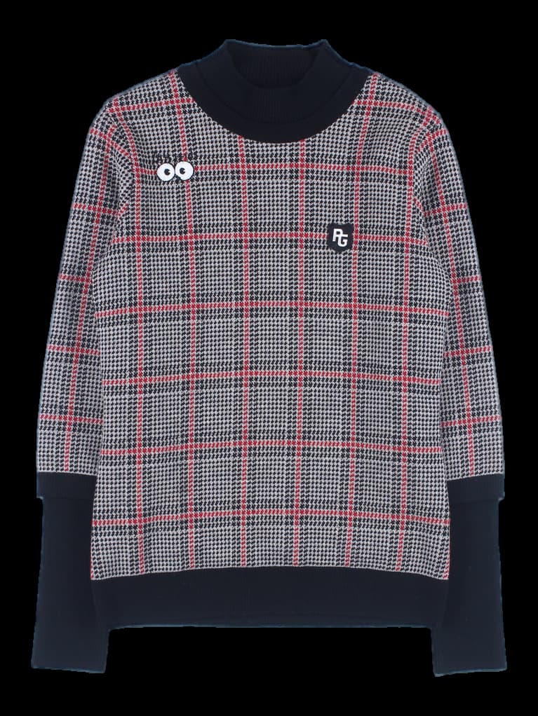 체크 반목 긴팔 니트