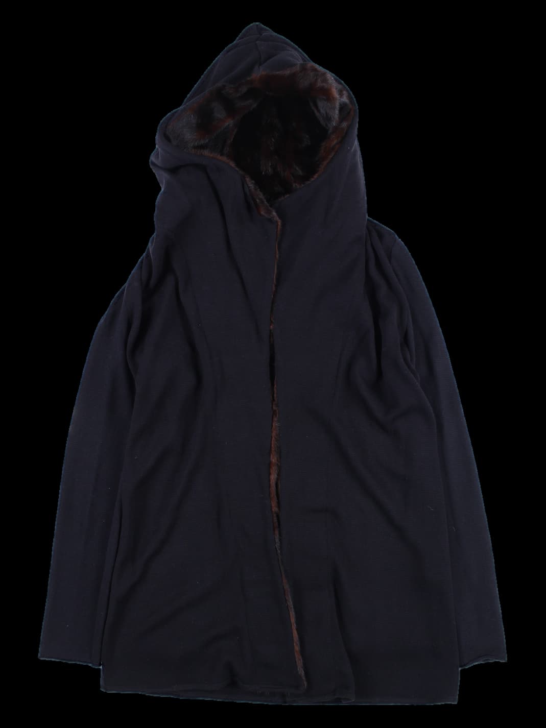 후드 퍼 트리밍 니트 롱 가디건