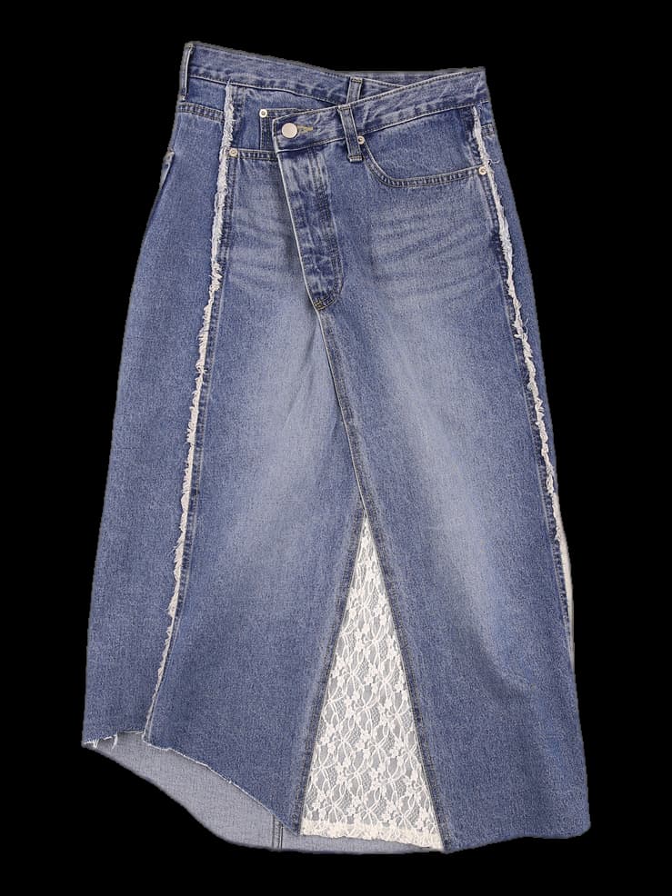 라인 포인트 롱 데님 스커트