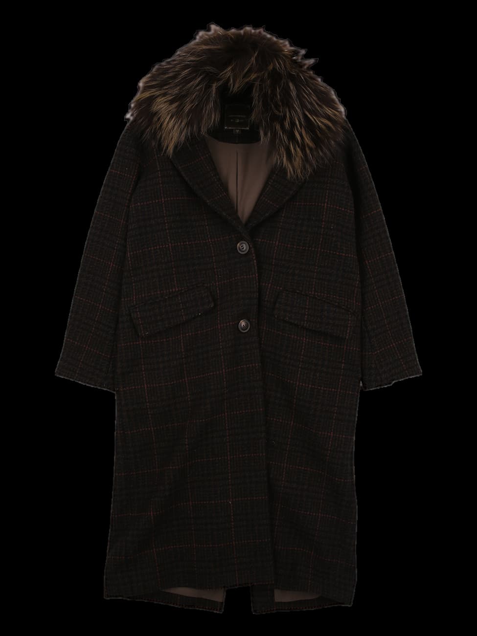 퍼 카라 체크 코트