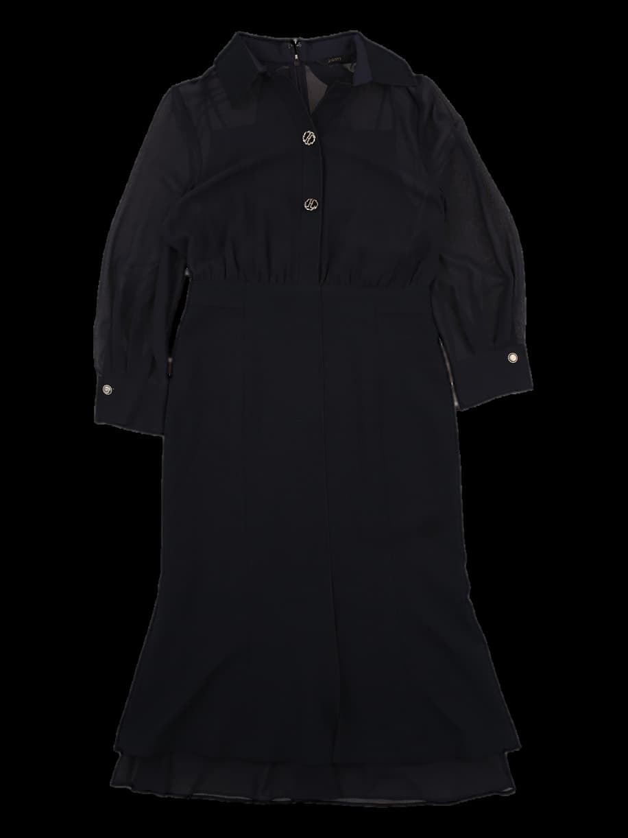 버튼 포인트 원단 배색 카라 원피스