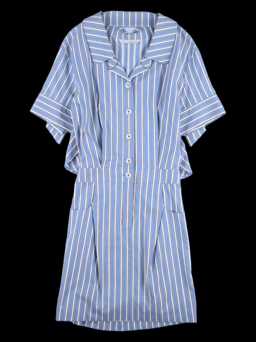 와이드 오픈 카라 뒷트임 스트라이프 원피스