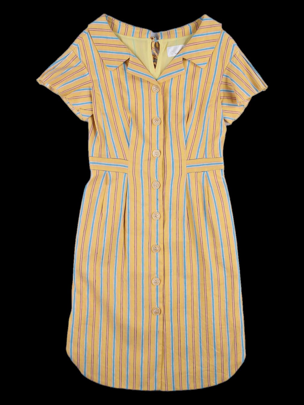 오픈 카라 스트라이프 린넨 원피스