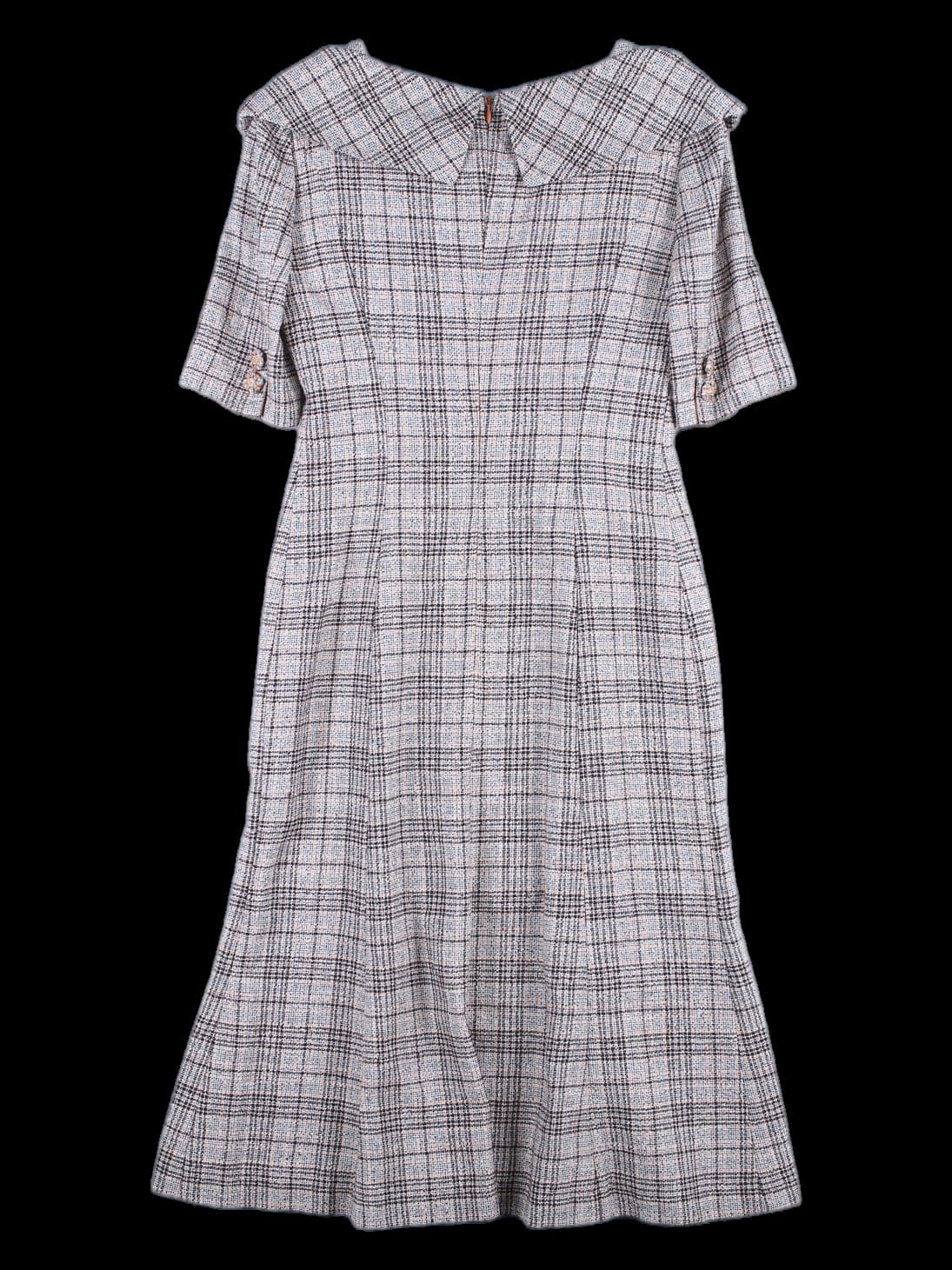 카라 포인트 트위드 반팔 원피스