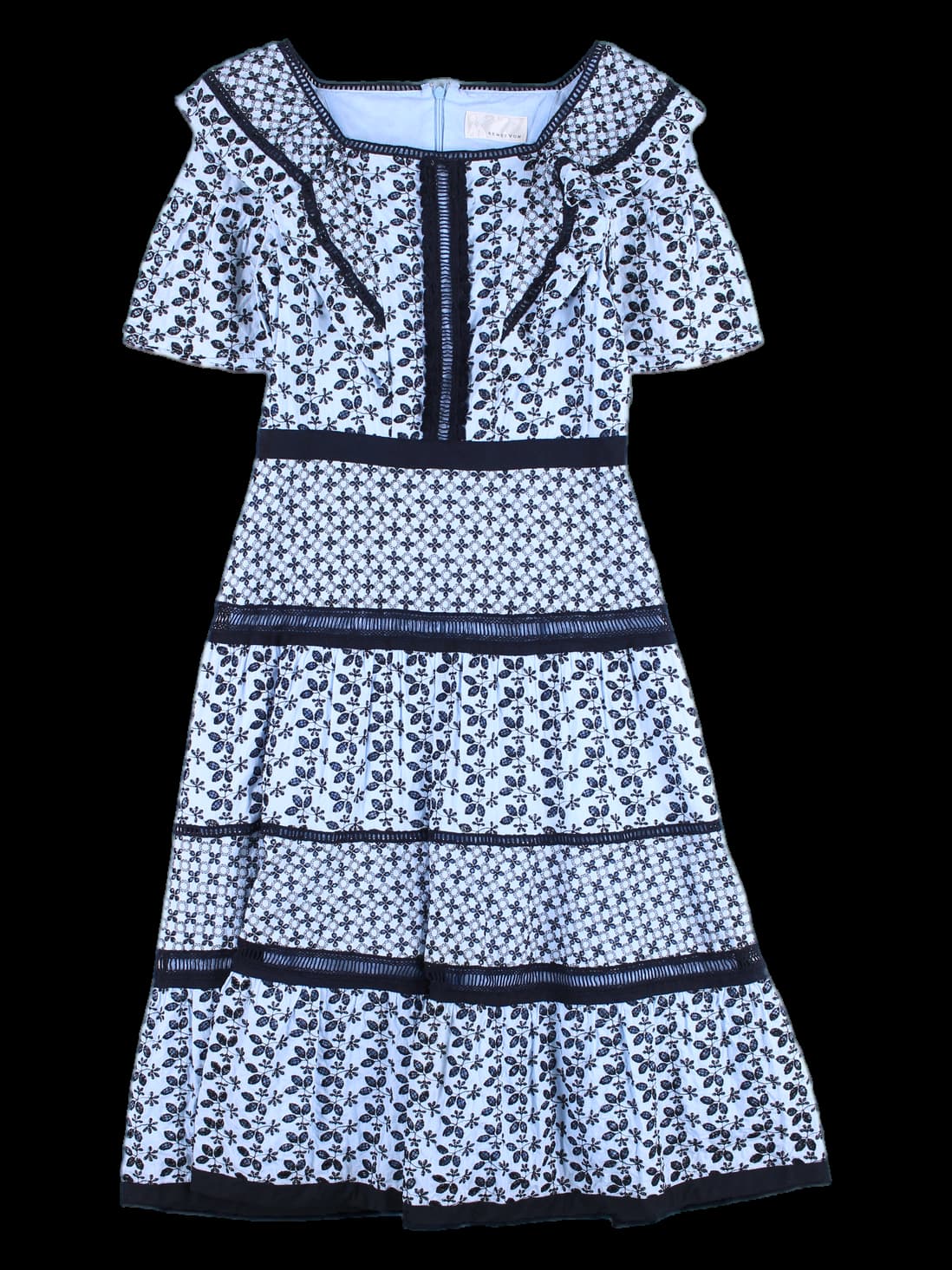 스퀘어넥 펀칭 자수 레이스 반팔 원피스