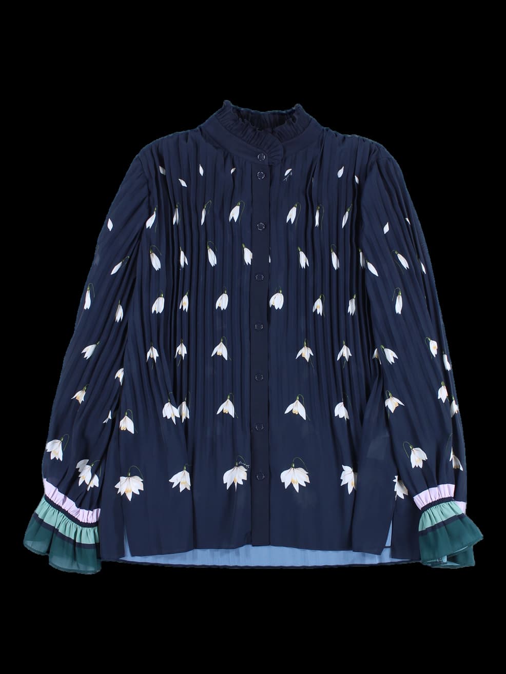 패턴 플리츠 쉬폰 블라우스