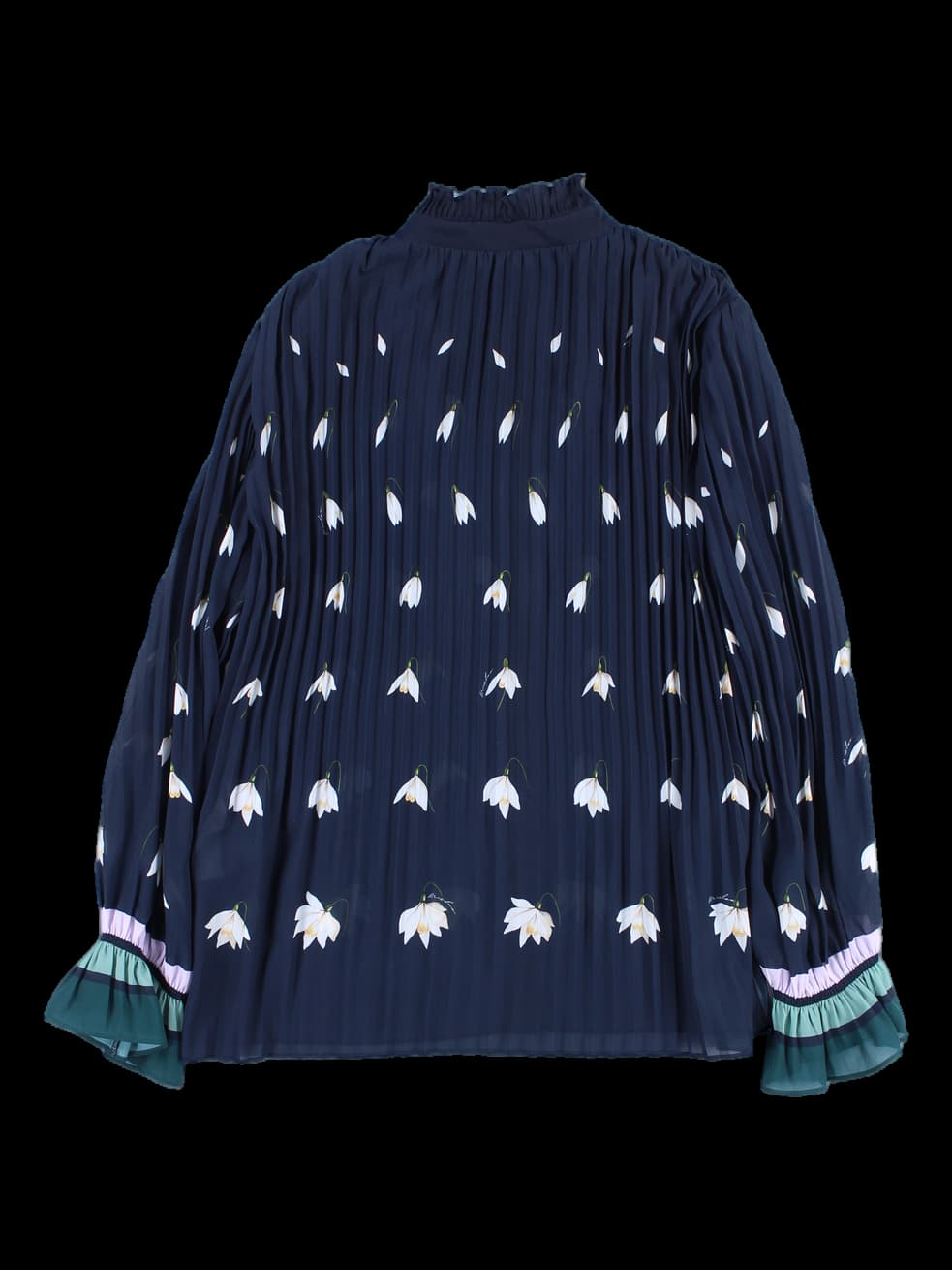 패턴 플리츠 쉬폰 블라우스