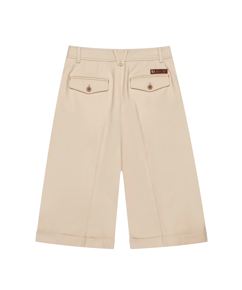 울 핀턱 버뮤다 팬츠(BEIGE)