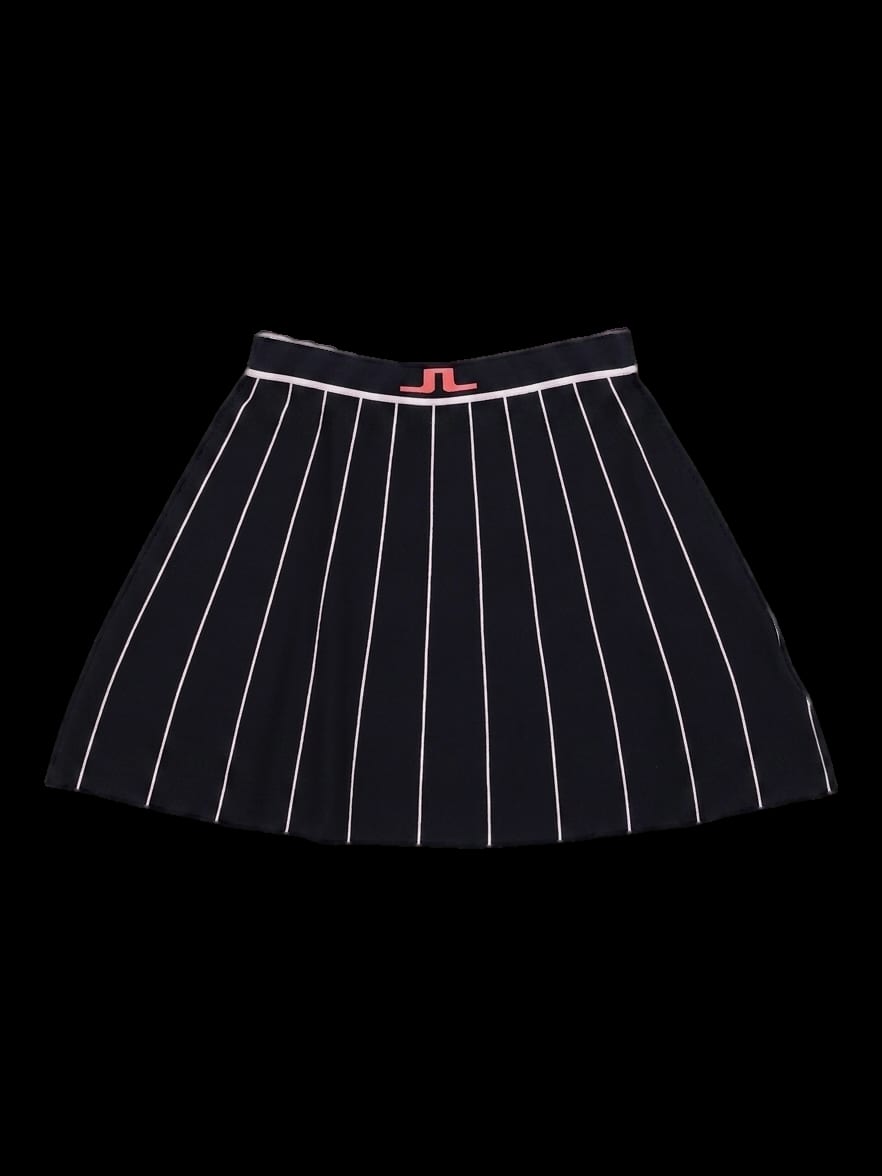 블랙 세로 스트라이프 주름 스커트