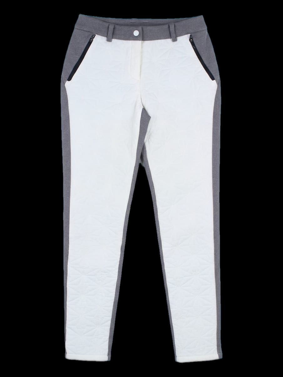 그레이 화이트 배색 퀼팅 스키니 팬츠