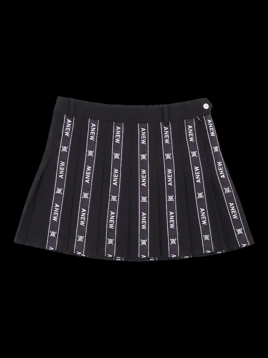 블랙 로고 테이프 플리츠 미니 스커트