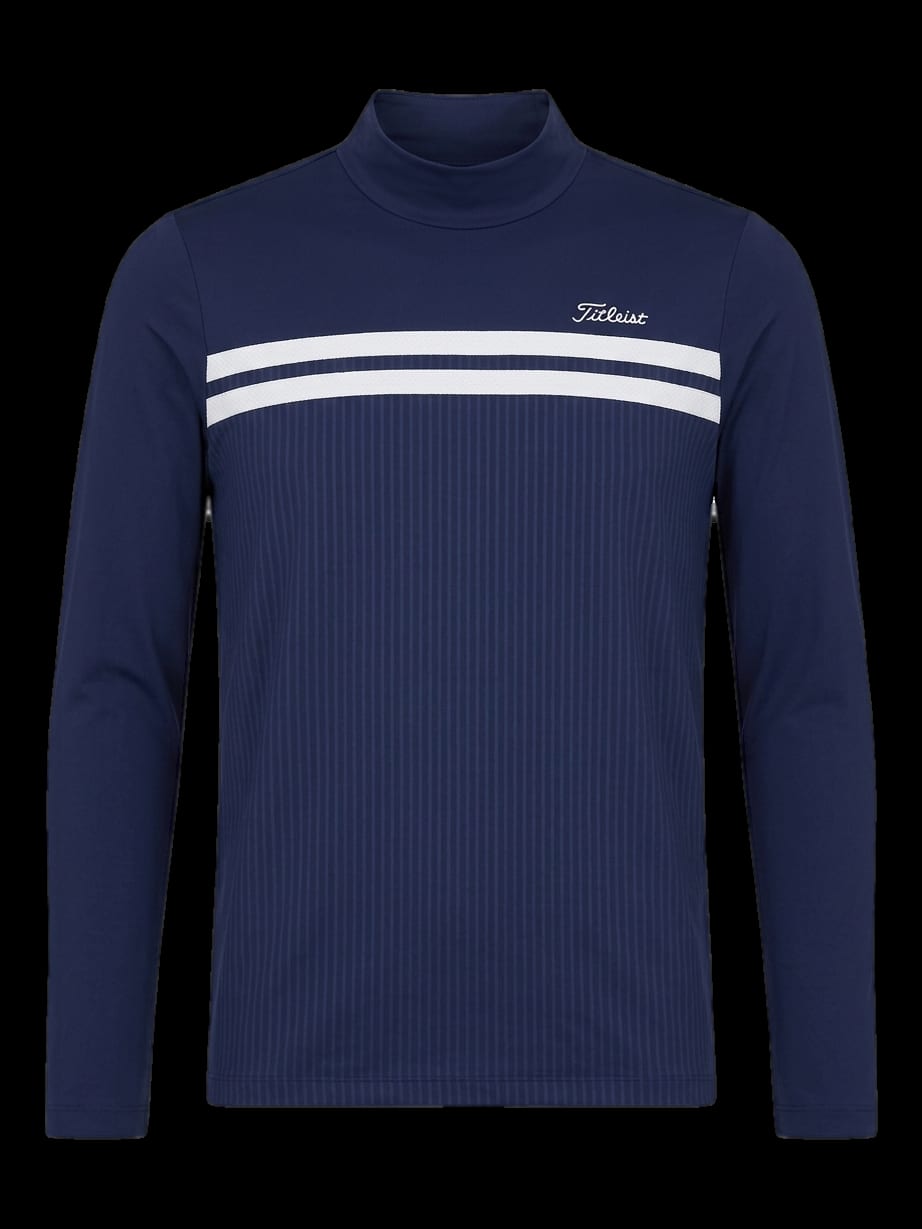 네이비 하이넥 스트라이프 긴팔 티셔츠