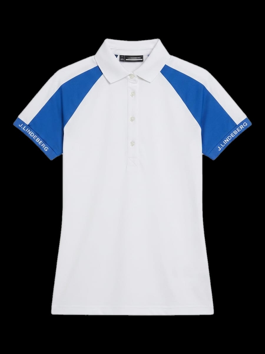 화이트 블루 컬러블록 반팔 카라 티셔츠