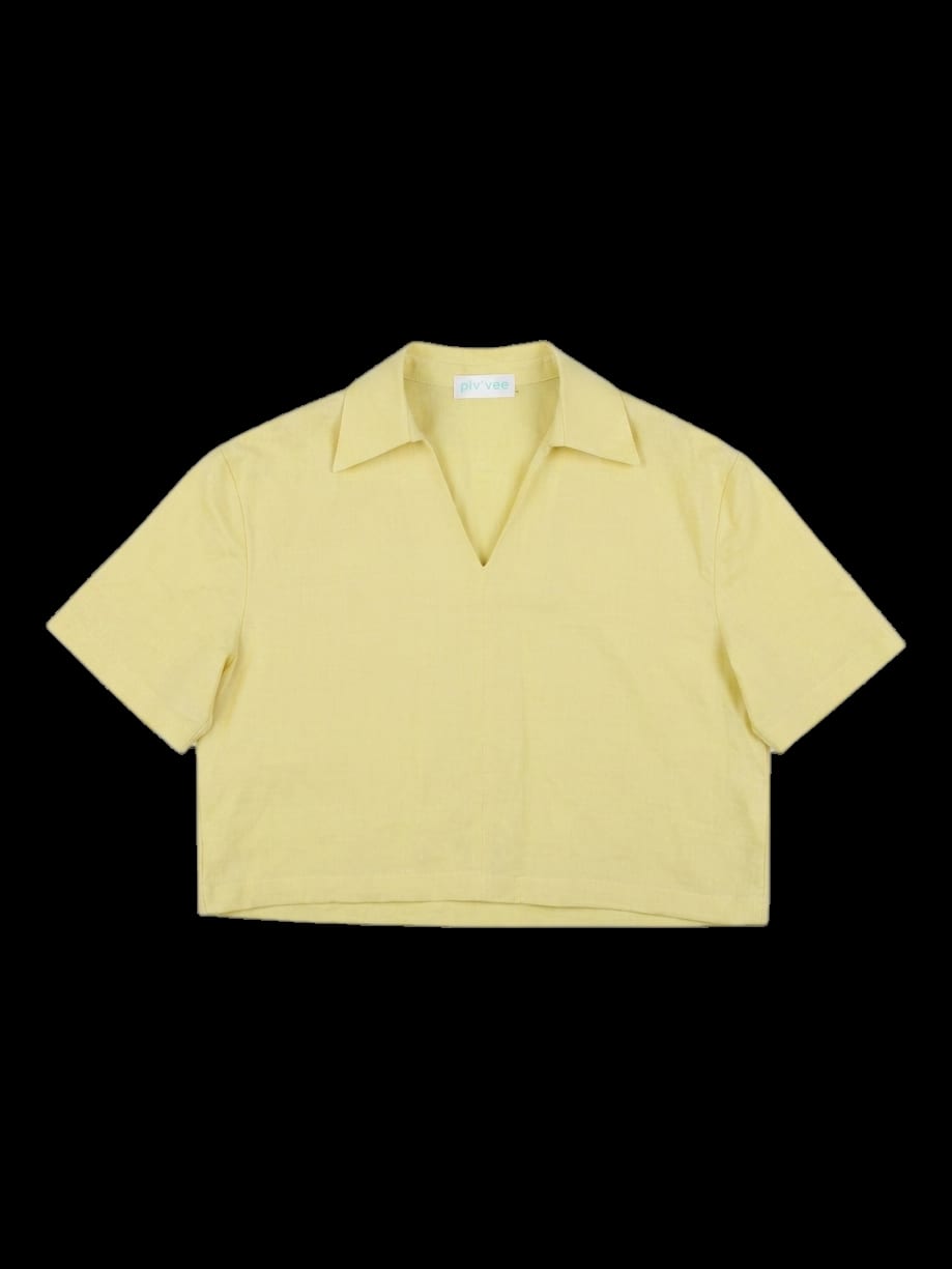 옐로우 반팔 크롭 셔츠