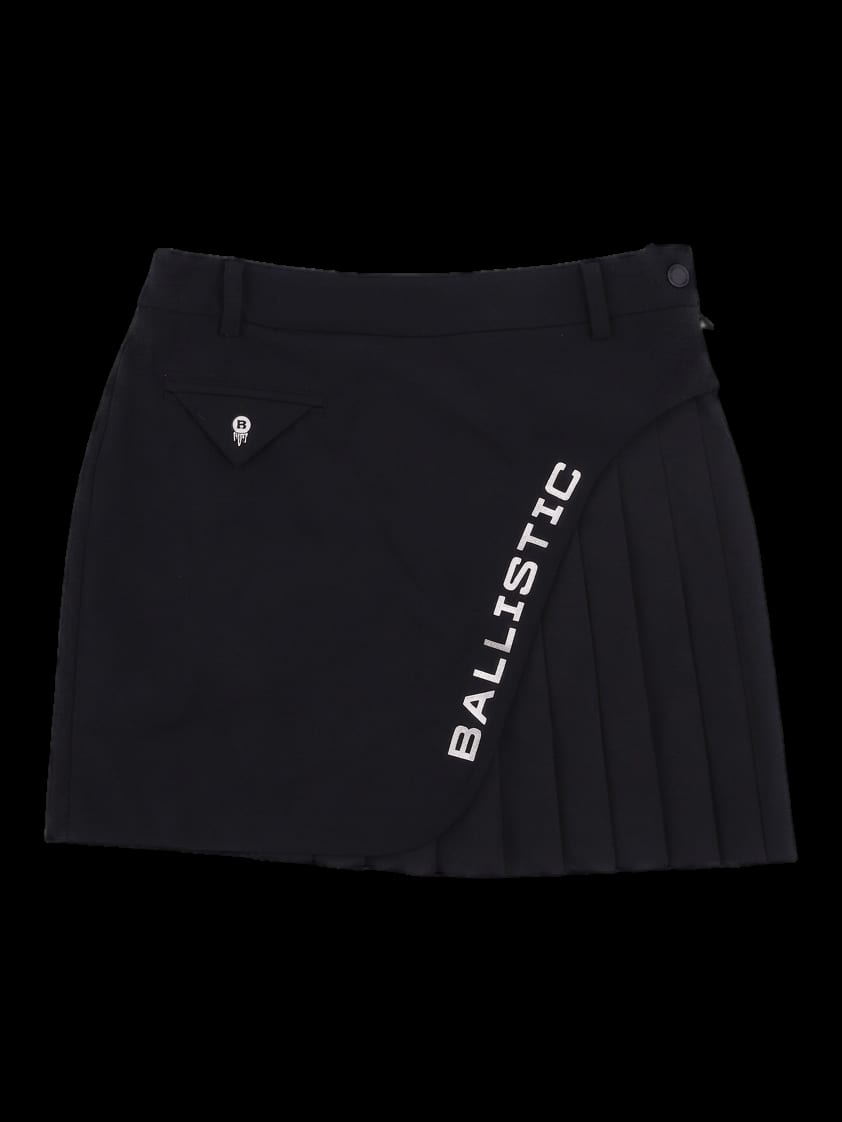 블랙 사이드 플리츠 언발란스 스커트