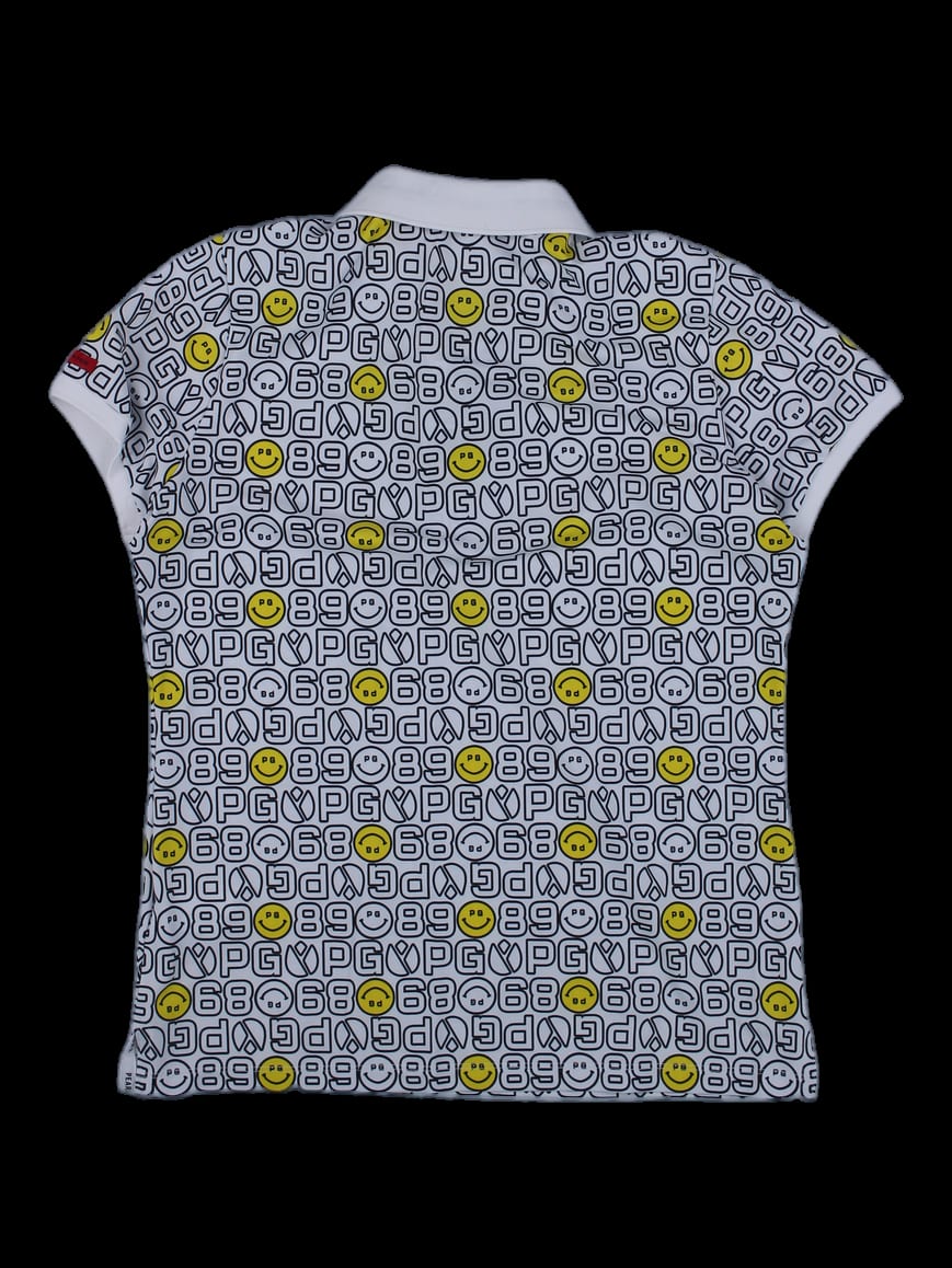 화이트 올오버 로고 앤 스마일 반팔 카라 티셔츠