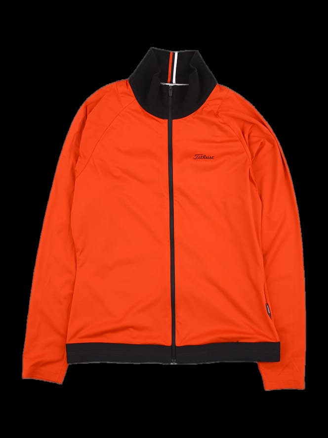 오렌지 배색 풀집업 하이넥 점퍼