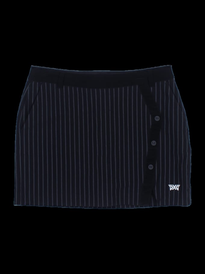 블랙 세로 스트라이프 버튼 포인트 스커트