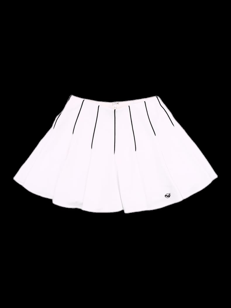 화이트 블랙 라인 포인트 플리츠 스커트