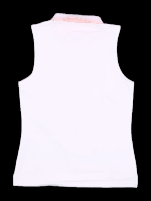 화이트 핑크 배색 민소매 카라티