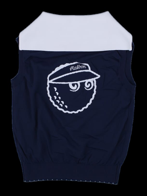 네이비 배색 카라 반집업 니트 베스트