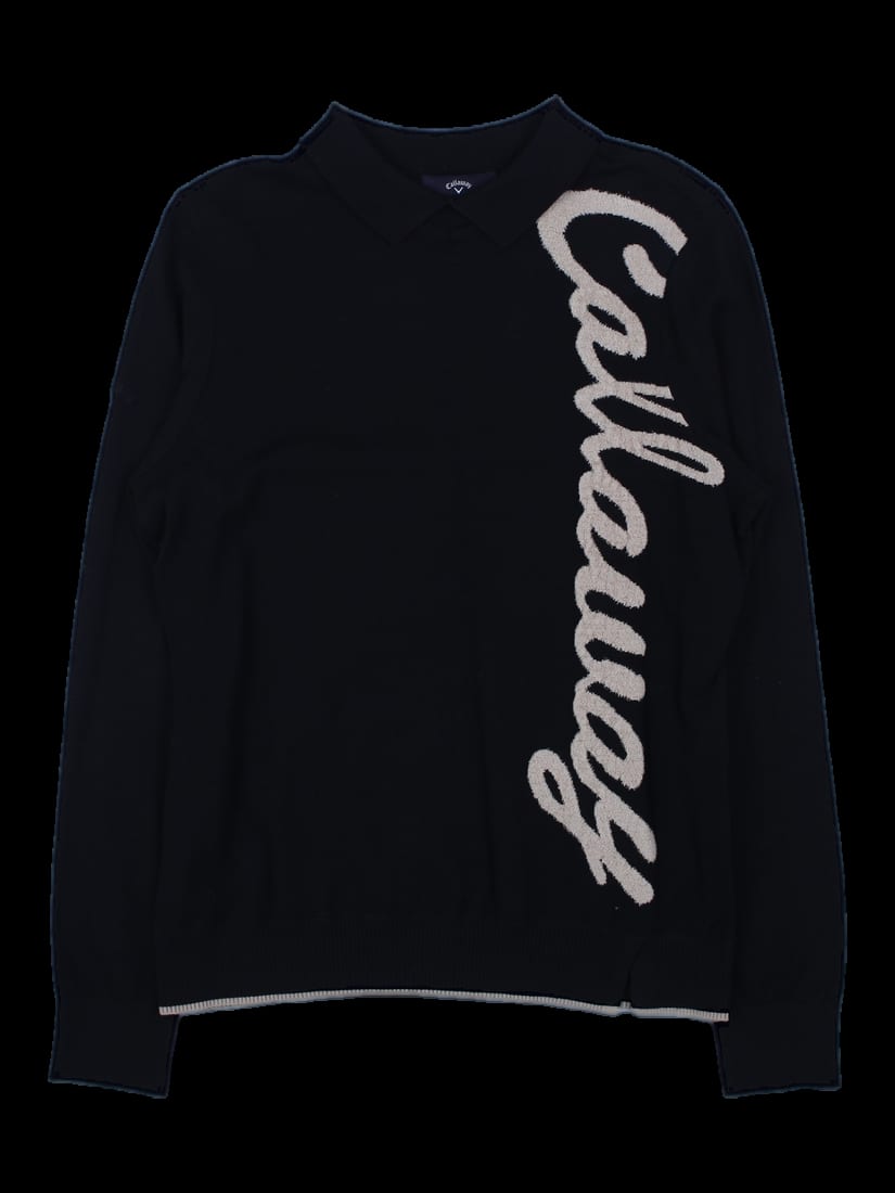 블랙 필기체 로고 포인트 긴팔 니트 카라티