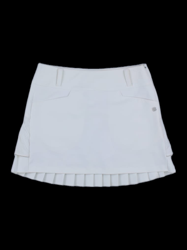 화이트 펀칭 레이어드 플리츠 스커트