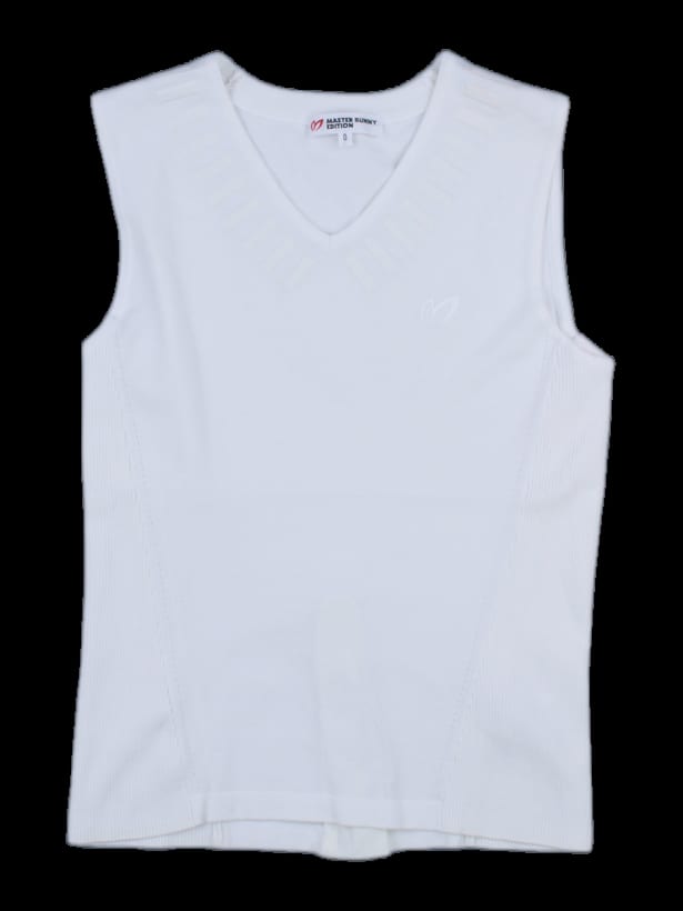 화이트 V넥 골조직 니트 베스트