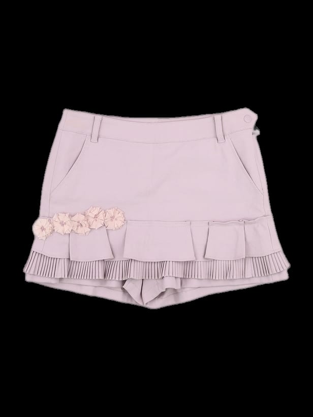 연핑크 플라워 아플리케 큐롯 팬츠