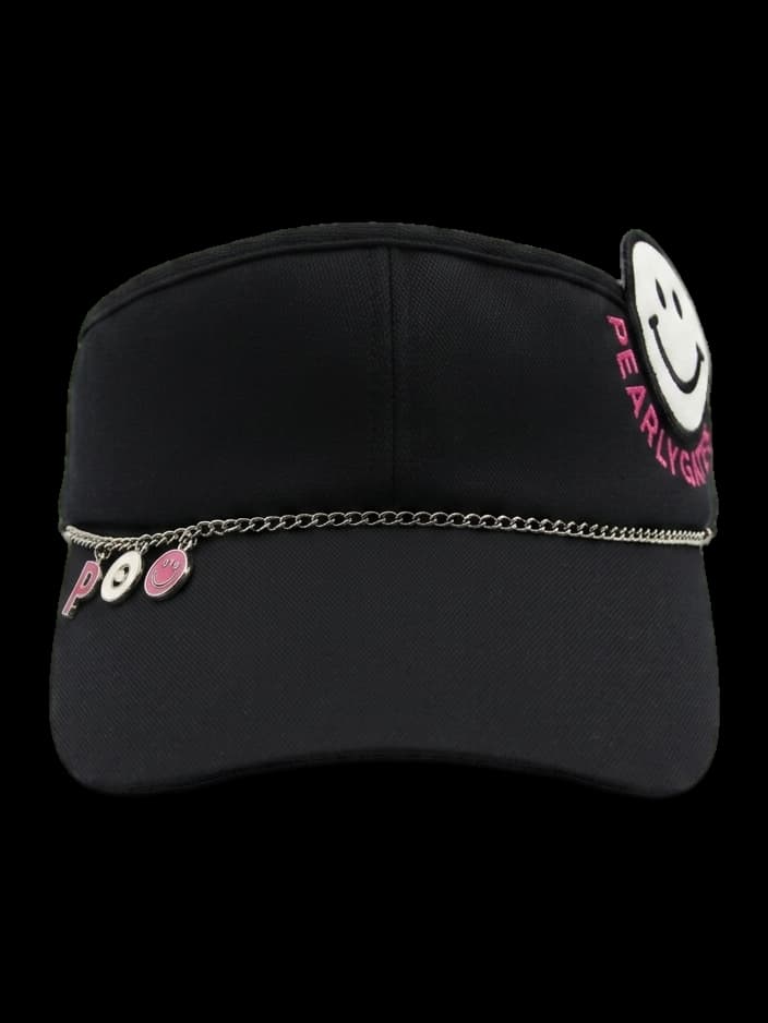 블랙 스마일 로고 체인 썬캡