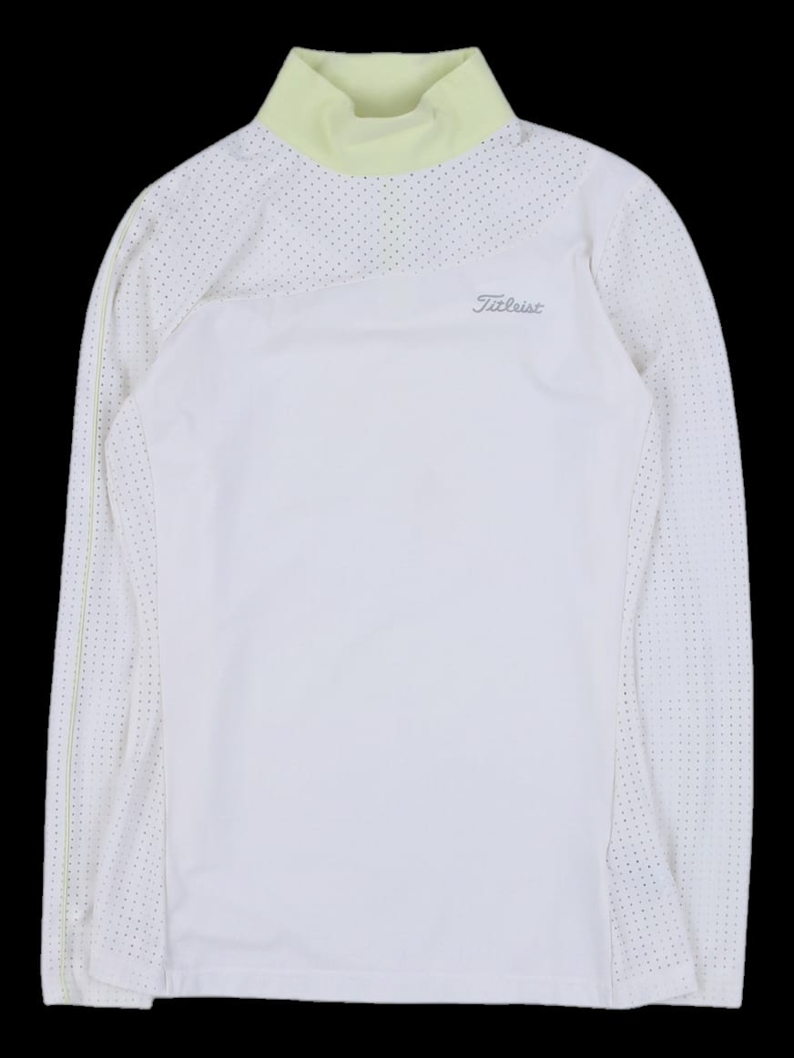 화이트 옐로우 배색 하이넥 긴팔 티셔츠