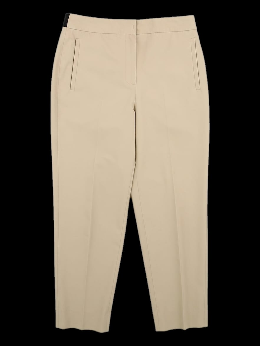 베이지 배색 웨이스트 밴드 슬림 핏 긴바지