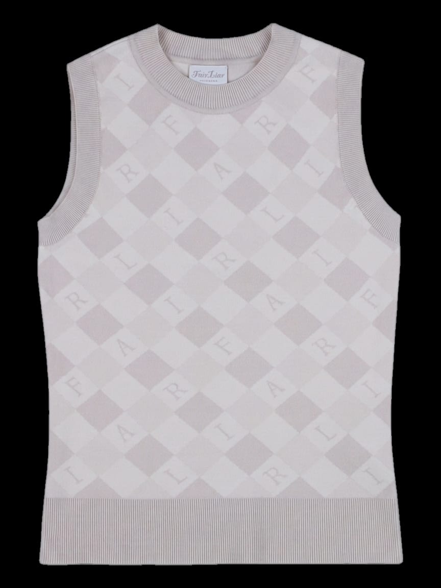 베이지 아가일 로고 니트 베스트