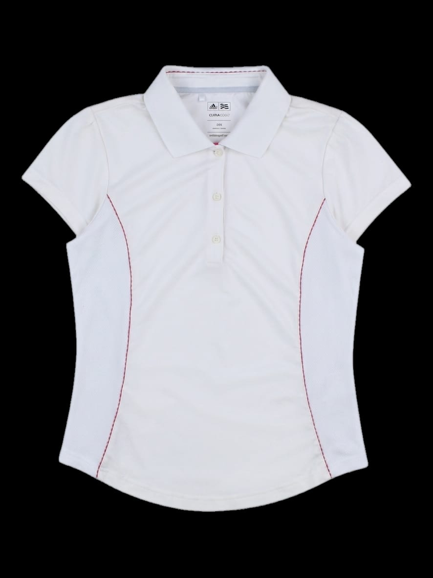 화이트 레드 스티치 반팔 카라 티셔츠