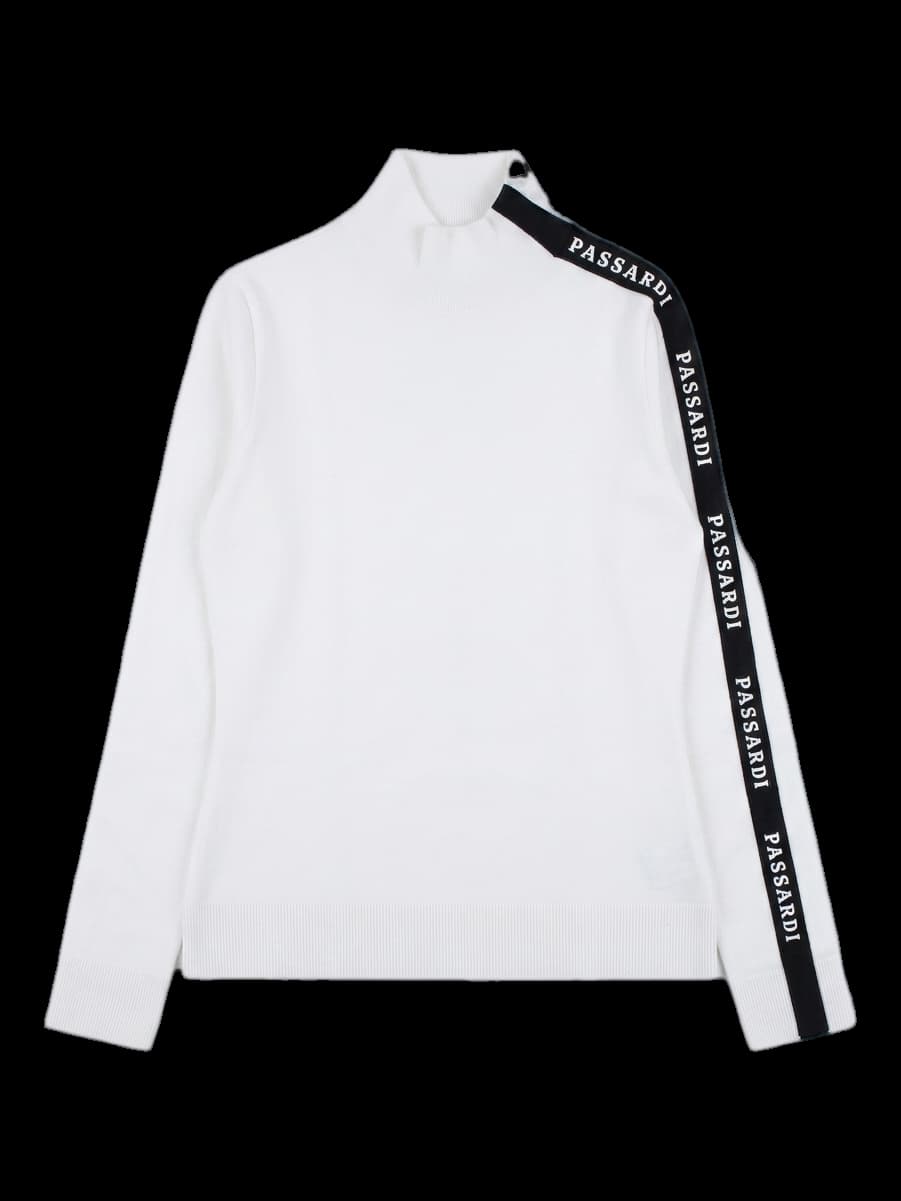 파사디 여성 사이드 로고 테이프 반목 니트