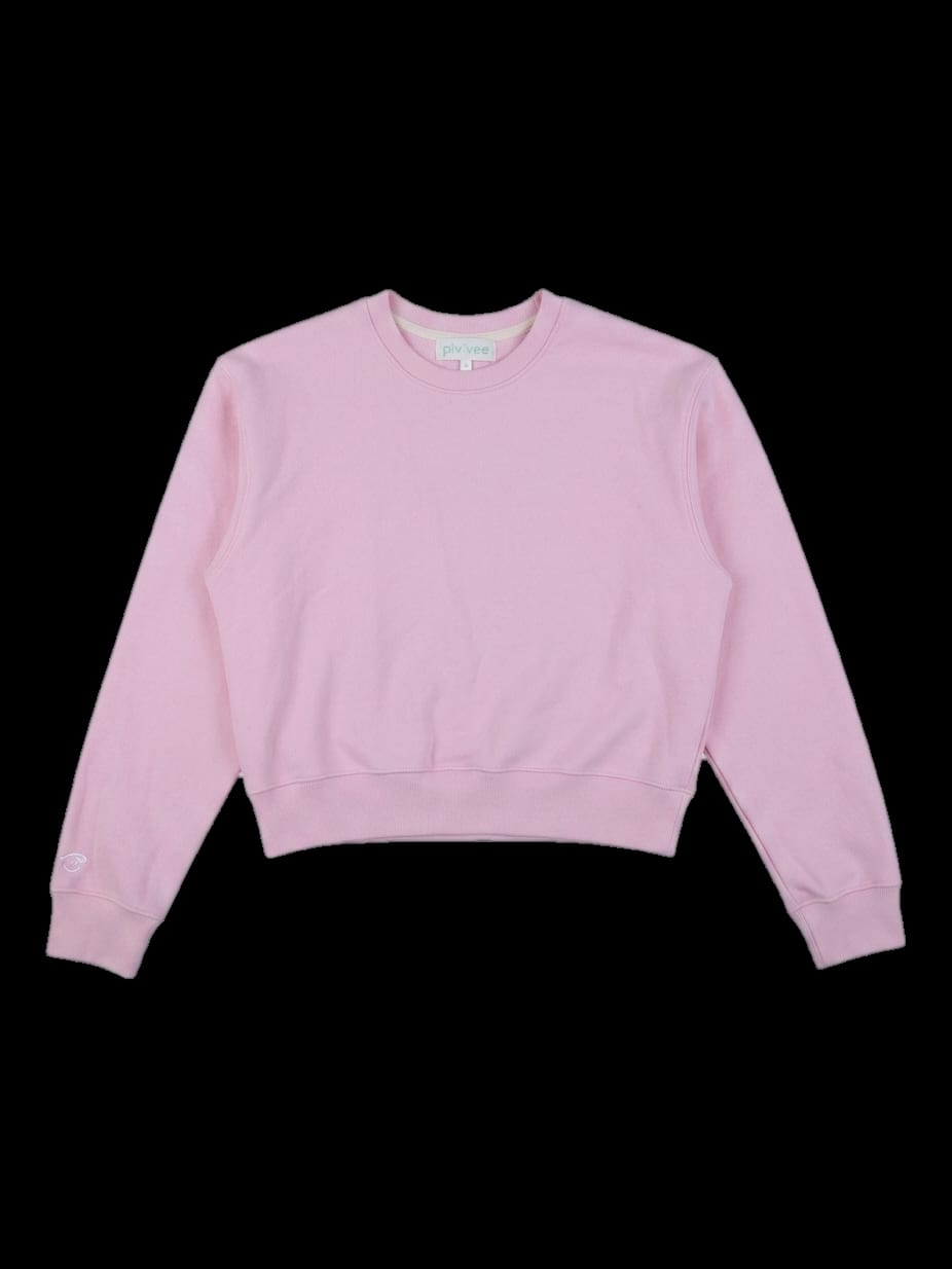 핑크 스마일 그래픽 크롭 맨투맨
