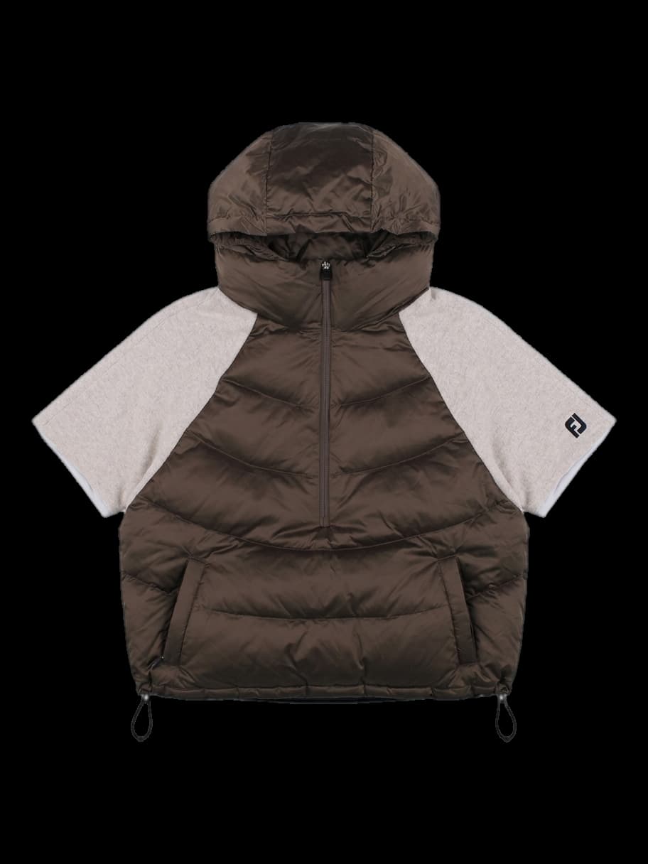 브라운 & 베이지 배색 경량 하프 지퍼 푸퍼 재킷