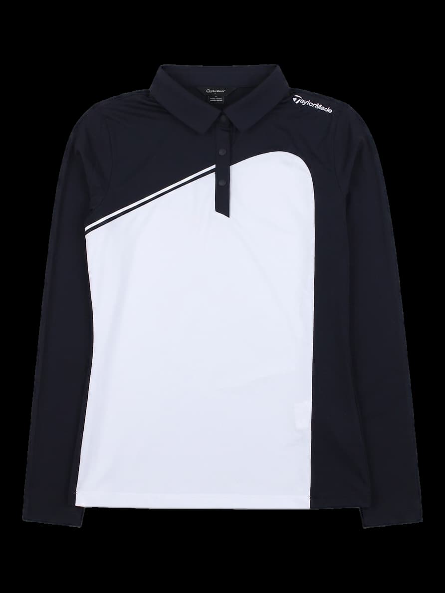 블랙/화이트 배색 긴팔 카라티