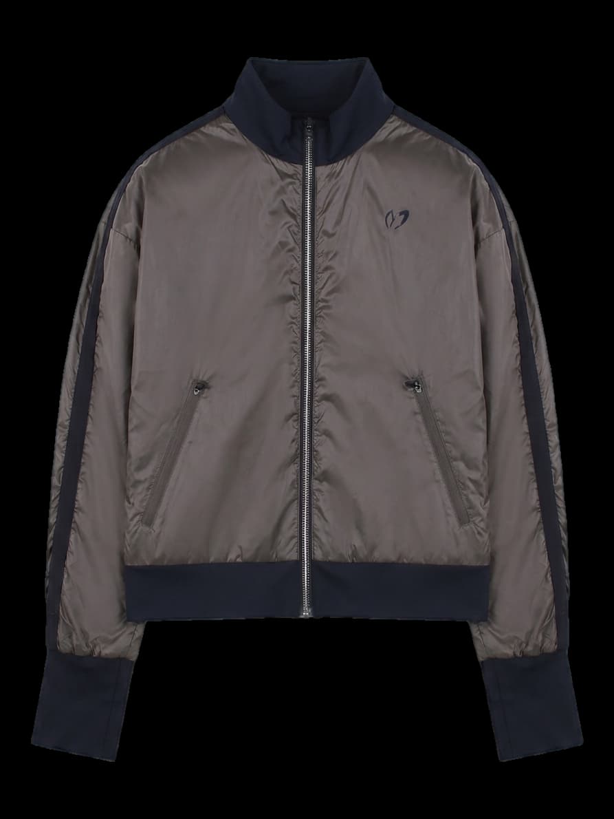 남성 브라운 하이넥 배색 지퍼 점퍼