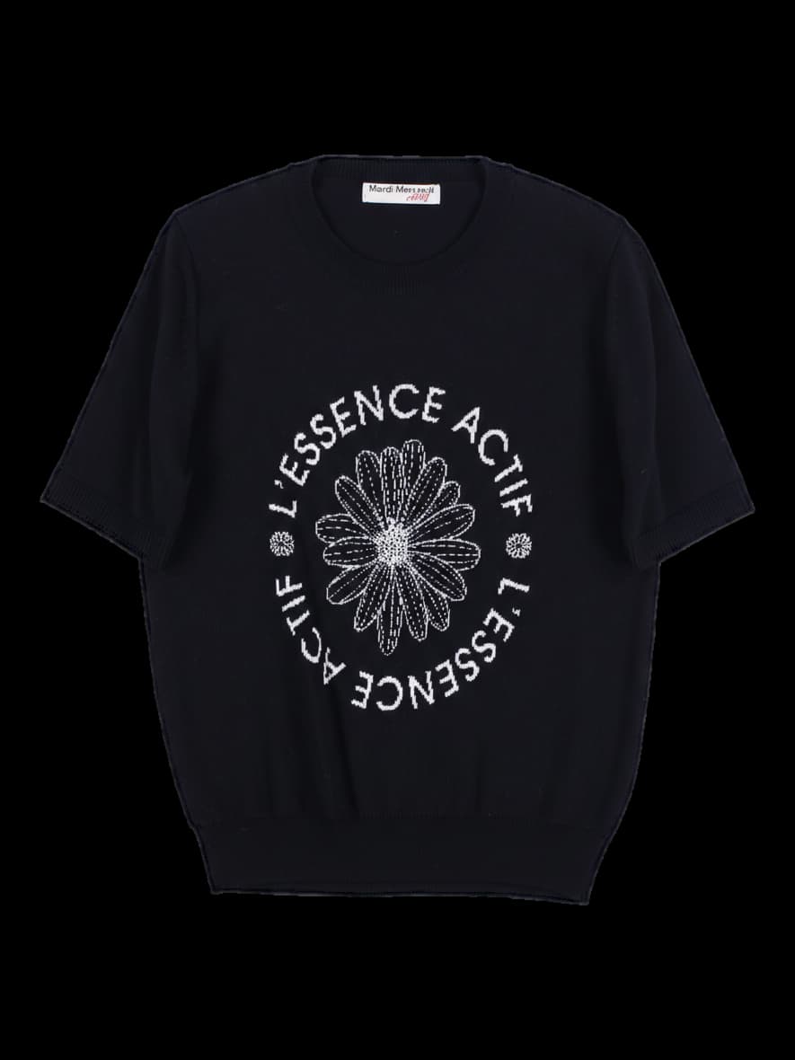 플라워 포인트 니트 반팔 티