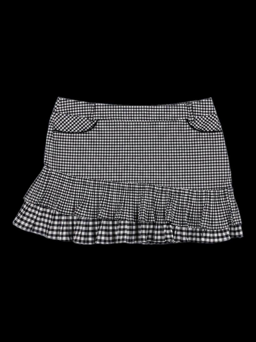 블랙 앤 화이트 깅엄 체크 티어드 프릴 스커트