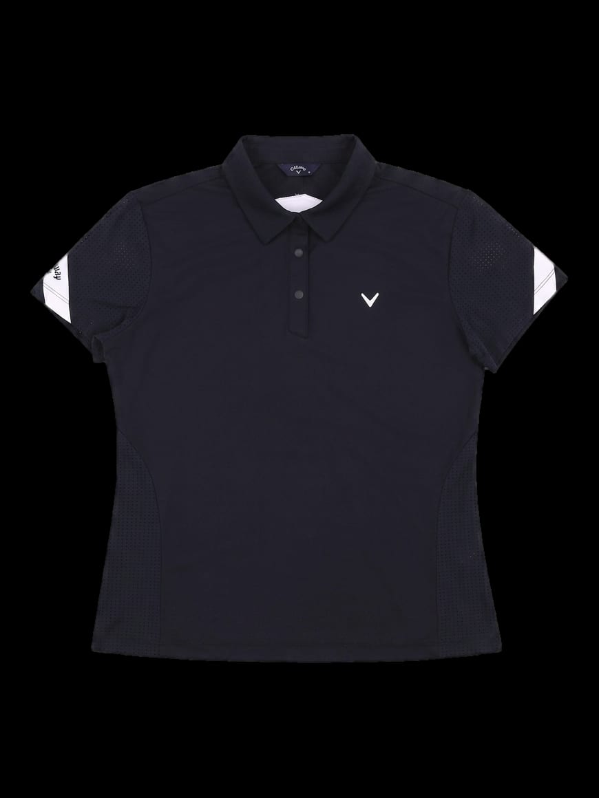 블랙 메쉬 배색 반팔 카라 티셔츠
